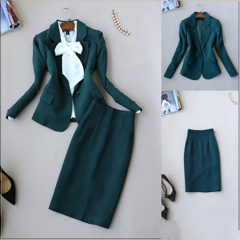 Temperament women's suits casual skirt suit 2019 casual solid color ladies small suit jacket Slim skirt two-piece high quality