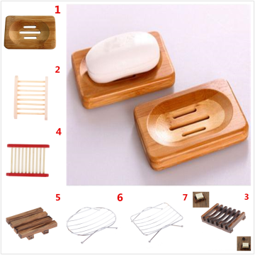 Natural Wooden/Bamboo Soap Tray Holder Soap Storage Rack Plate Box Container Metal Soap Dish Bath Shower Plate Bathroom Acc