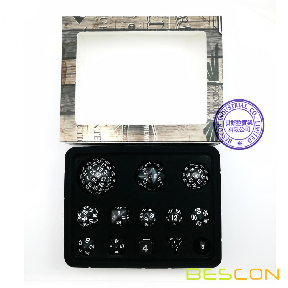 Bescon Complete Polyhedral Dice Set 13pcs D3-D100, 100 Sides Dice Set Opaque Black