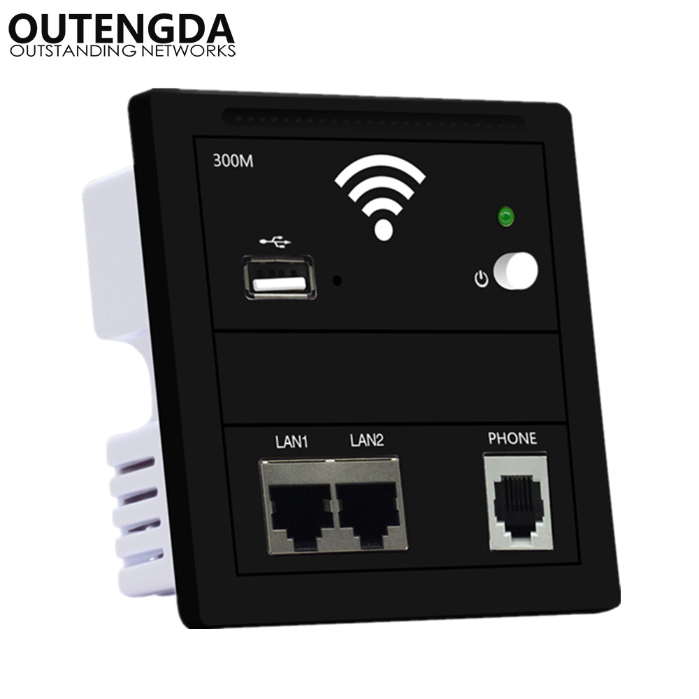 300M In Wall Wireless Access Point WiFi Amplifier Wall Socket Dual LAN RJ45 USB RJ11 Phone Ports 86 Panel WIFI hotel Inn Router