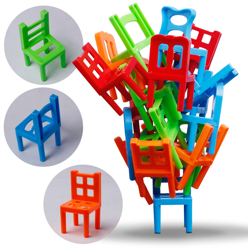 12pcs Mini Chair Balance Blocks Toy Plastic Assembly Blocks Stacking Chairs Kids Educational Family Game Balancing Training Toy