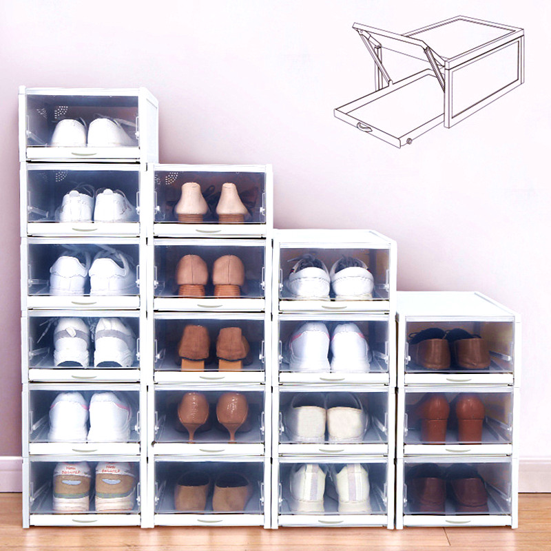 Drawer Shoe Boxes Clear Foldable Thickened Plastic Stackable Storage Case Save Space Kid/Women/Men Shoe Boot Organizers Cabinet