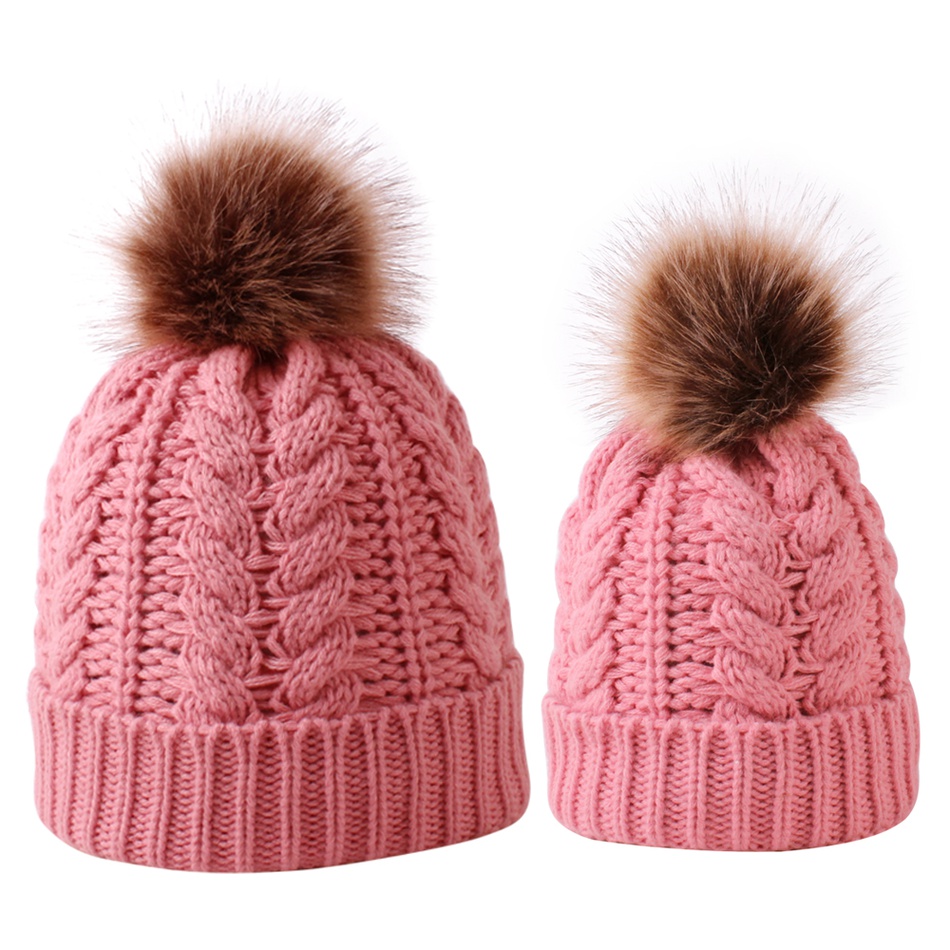 PatPat 2020 New Arrival Winter Knitted Hair Ball Hats for Mommy and Me Matching Hat Warm and Soft