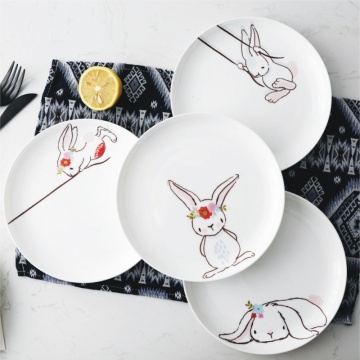 1PC 8 inch Ceramic Dinner Plate Rabbit Animal Dinner Dishes Pasta Steak Dessert Plates Fine Bone China Kitchenware