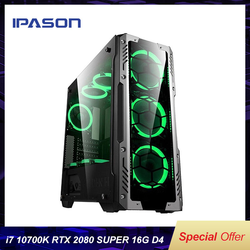 IPASON New High End I7 10700K Rtx2080 Upgrade RTX 3070 8G Z490 1t M2 Nvme SSD Water Cooling PUBG Gaming Desktop Computer DIY PC