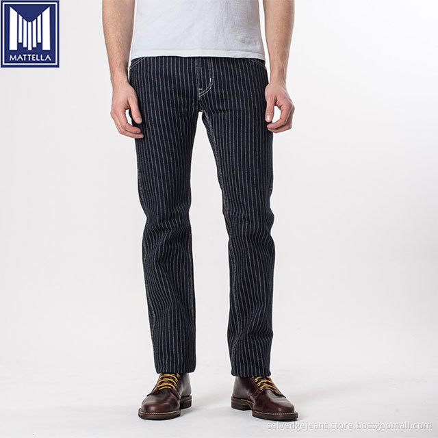 hickory stripe raw selvedge denim men slim jeans