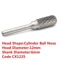 6mm Shank x 8 10 12 14 16 mm Head Shape CYLINDER BALL NOSE Tungsten Steel Solid Carbide Burrs Rotary Tool Drill Bit Dbl End Cut