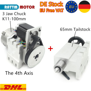 [EU Free Ship]CNC 4th axis A aixs, rotary axis 3 jaw Chuck K11-100mm + 65mm Tailstock for Mini CNC router/woodworking engraving