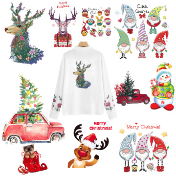 Merry Christmas Santa Tree Transfer Printed Ironing Thermal Stickers To Clothes Cute Deer Vinyl Heat Transfer Penguin Transfers