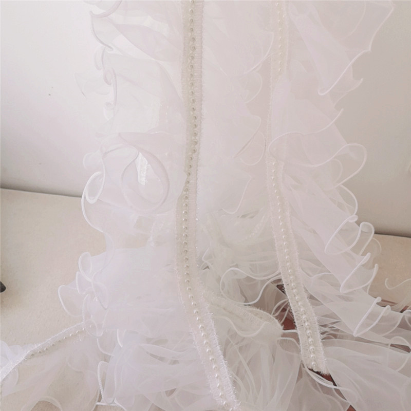 11CM Wide Luxury White Organza Glitter Beaded 3d Lace Fabric Wedding Dress Sewing Ruffle Trim Fringe Ribbon DIY Sewing Decor