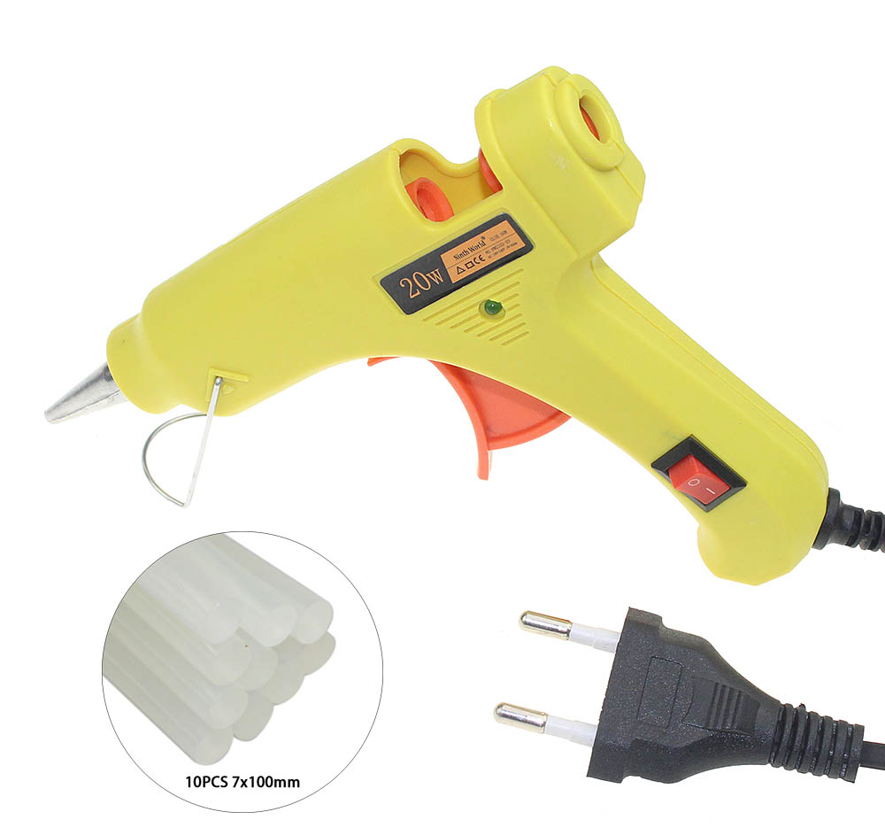 Ninth World Hot Melt Glue Gun 100-240v 20W Thermo Electric Gluegun Heat Repair Tool With 10 Pcs Glue Sticks 3 Colors