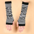 2020 Women Fashion Long Fingerless Gloves Striped Elbow Sleeve Arm Warmer Knit Mittens Work Gloves White Black