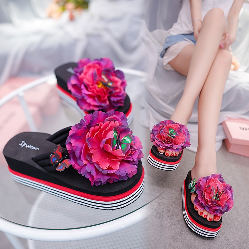 women sandals Flowers Slippers summer flip flops Slippers womans Platform Women Shoes dames Slide Wedge Heel Thick Beach Slipper