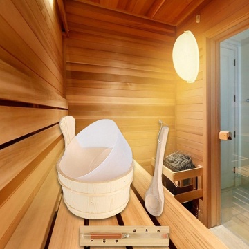4Pc Sauna Room Accessories Wooden Barrel Equipment Sauna Room Barrel with Wooden Spoon Lined with Hourglass Timer