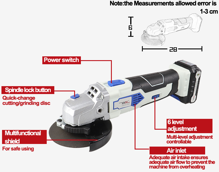 NEWONE 12V Angle Grinder with 2000mAh Lithium-Ion M10 Cordless Power Tool Cutting and Grinding Machine Polisher for Home DIY