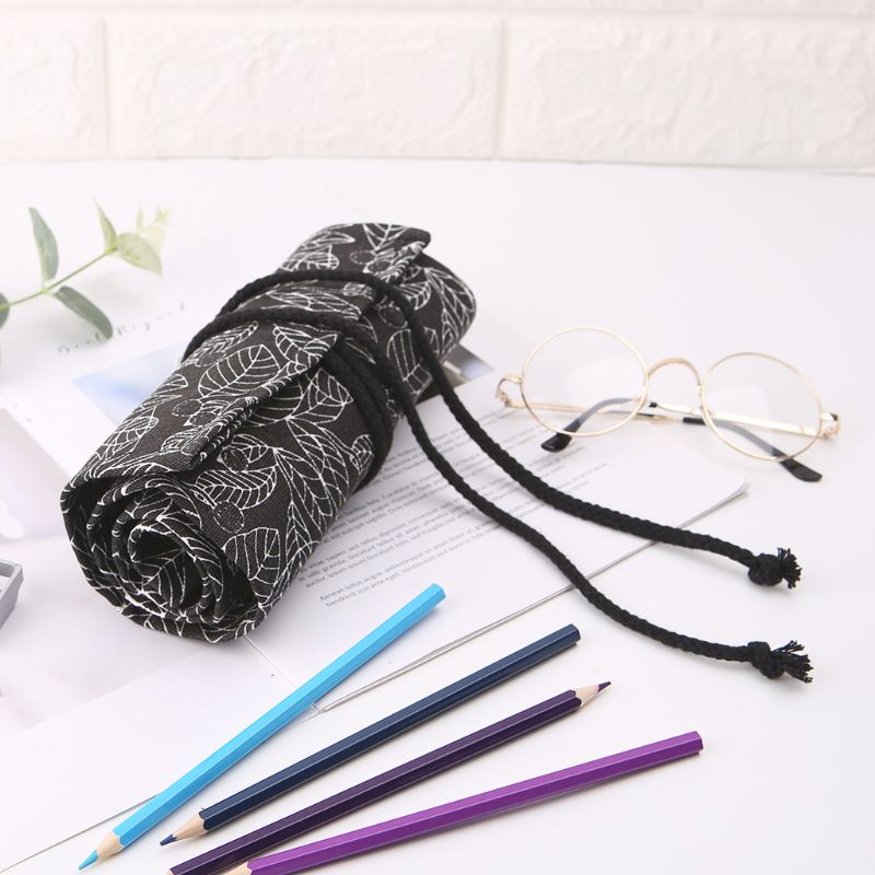 Beautiful 12/24/36/48/72 Holes Canvas Roll Up Pencil Bag Pen Curtain Makeup Brush Storage Bag Box For Girls Boys Stationary bags