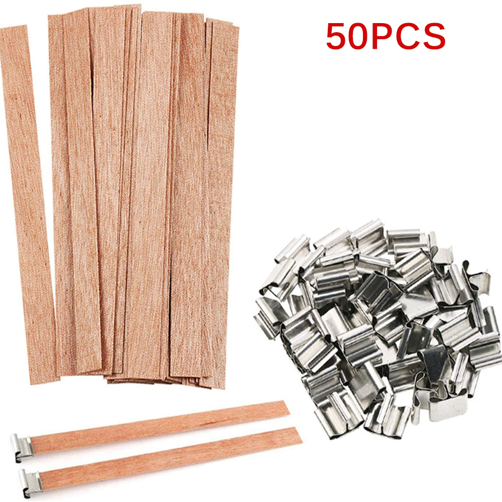 50Pcs Natural Wood Candle Wick Candle Wood Chip, With Candle Making Supplies, Household Soy Paraffin Wax