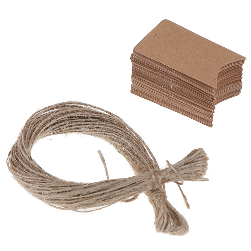 100PCS Natural Brown Kraft Paper Tags With Jute Twine For DIY Gifts Crafts Price Tags Luggage Tags Name Tags