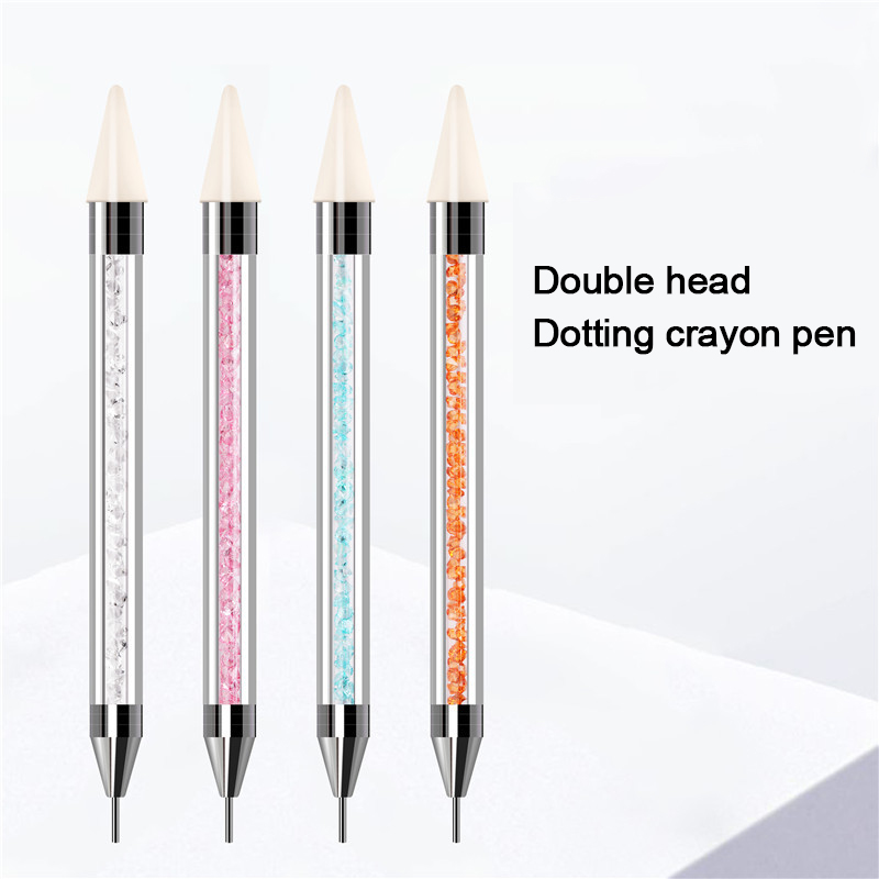 1pc Double Head Nail Dotting Tool Nail Art Acrylic Handle Crystal Brush For Nails Rhinestone Decoration 2 Way Use Dot Pen Art