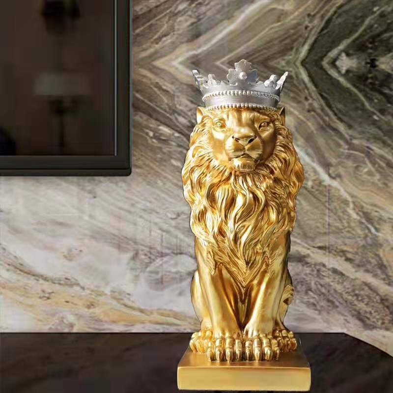 Abstract Resin Lion Sculpture Crown Lion Statue Handicraft Decorations Lion King Modle Home Decoration Accessories Gifts