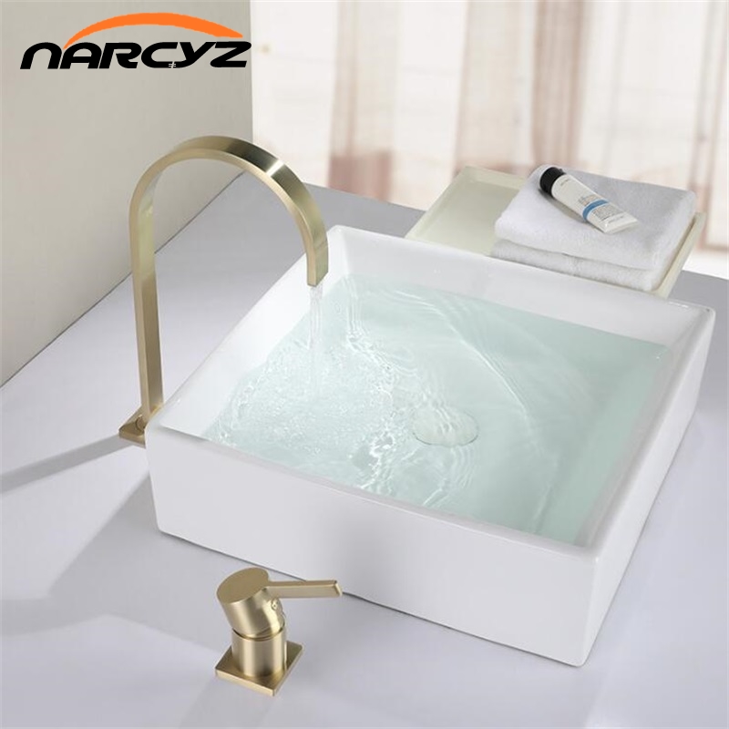 Basin Faucet Brushed Gold Faucet Hot and Cold washbasin Faucet Brass Bathroom above counter Basin kitchen Faucet EY-Y0048