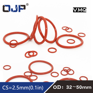 5PCS/lot Red Silicon Rings Silicone/VMQ O ring OD32/33/34/35/36/40/42/44/45/48/50*2.5mm Thickness Rubber O-Ring Seal Gaskets