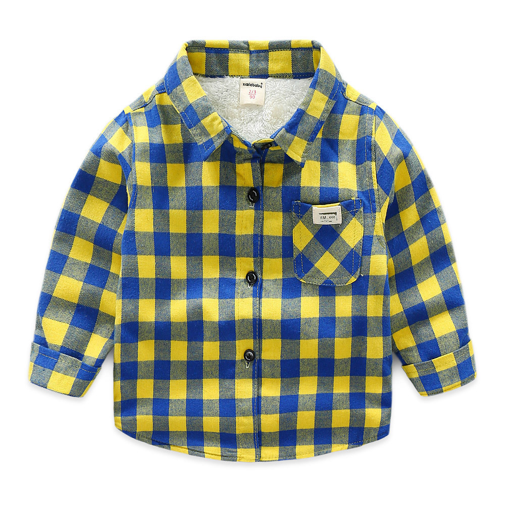 Children's Clothes Winter New Baby Boys And Girls Plaid Shirts Kids Long Sleeve Cotton Thicken Velvet Infant Casual Shirts