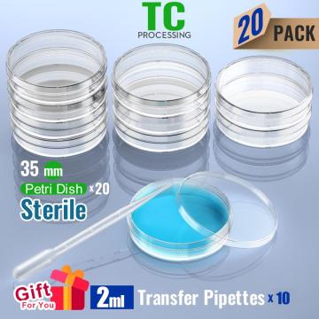 sterile Petri Dish with Lid 35mm, with 2ml Plastic Transfer Pipettes individual package by Ks-Tek 20/Pack