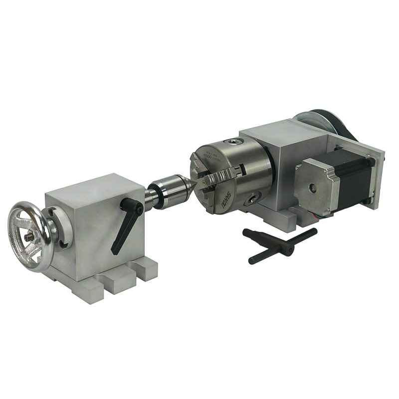 Rotary Axis 4th axis 4 Jaw Chuck 50mm 65mm 80mm And Tailstock with 42 /57stepper motor for CNC Router 3040 6040 8060