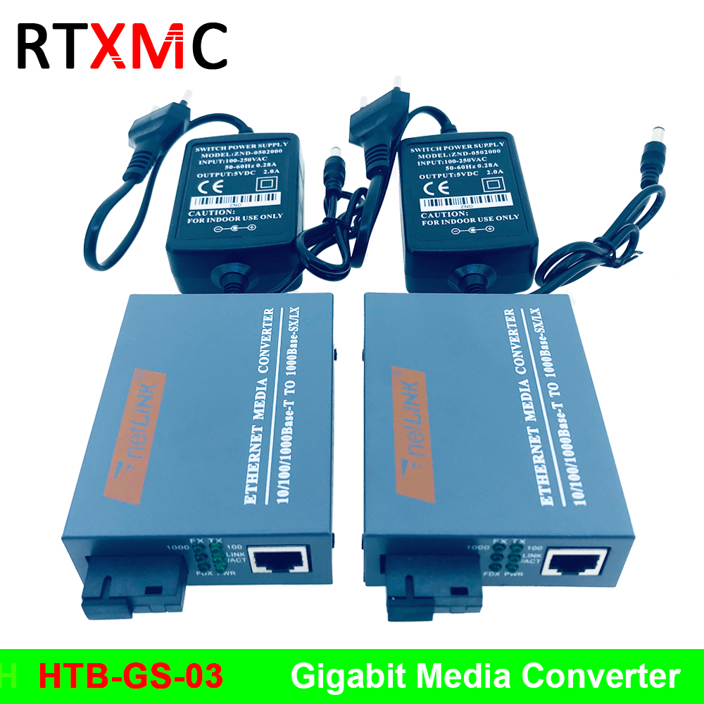 HTB-GS 1 Pair Gigabit Fiber Optical Media Converter 10/100/1000Mbps Single Mode Single Fiber SC Port 20KM External Power Supply