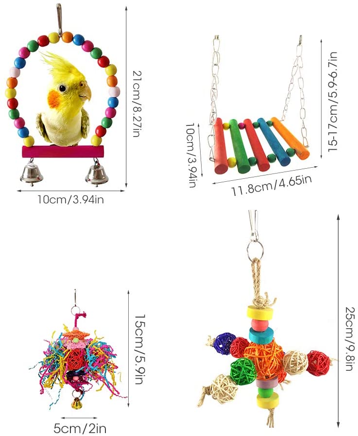 8PCS Parrot Toys Birds Swing Toys Bird Chewing Toys Birds Cage Toys Suitable for Small Parakeets Macaws, Parrots, Love Birds