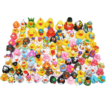 Wholesale Children bathing Toy Floating Rubber Ducks Squeeze Sound cute lovely duck for baby shower 20/50/100pcs Random styles