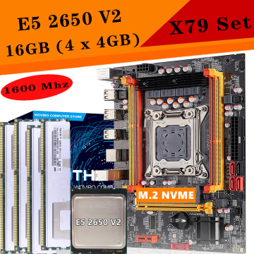 X79 Computer Motherboard Set X79 with Xeon E5 2650 V2 CPU max 16GB 4X 4GB DDR3 ECC REG 1600Mhz PCI-E NVME for gaming Server