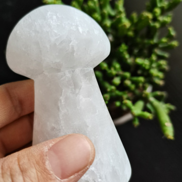 8cm Natural Selenite Satin Spar Reiki Healing Crystal Polished Mushroom For Home Decora Ornaments Festival Gift