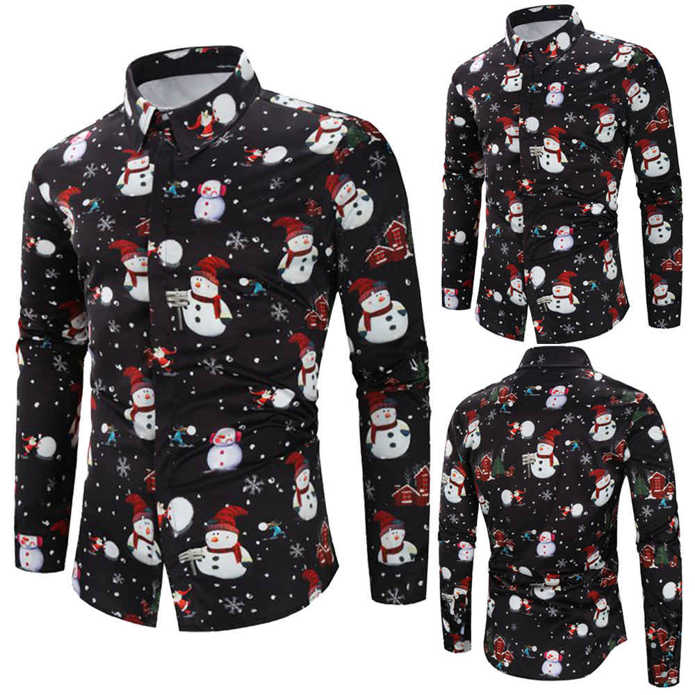 Christmas Theme Party Men's Shirt Casual Button Up Turn Down Collar Shirts Top Print Blouse Streetwear Camisa de los hombres#2
