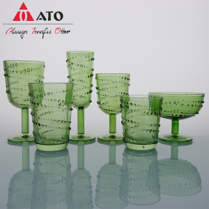 Embossed Green Drink Glass Goblet Drinking Cup set