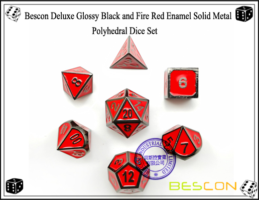 Bescon Deluxe Glossy Black and Fire Red Enamel Solid Metal Polyhedral Role Playing RPG Game Dice Set (7 Die in Pack)-4