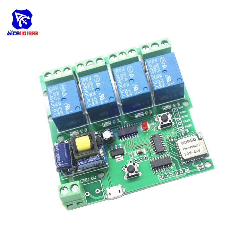 diymore 4 Channel WiFi Relay Switch Module APP Wireless Remote Control Jog Self-Lock Interlock AC 220V 433MHz for Smart Home