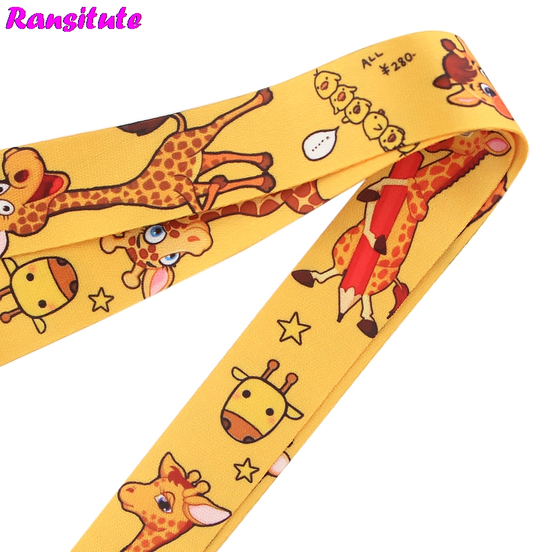 Ransitute Giraffe Cartoon Lanyard Key ID Card Phone Belt USB Badge Holder Fashion Neckband Lanyard Webbing Rope R698