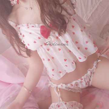 Sexy Lingerie Set Embroidery Camisole Kawaii Strawberry Uniform Temptation Erotic Underwear Costume Cosplay Women Exotic Apparel