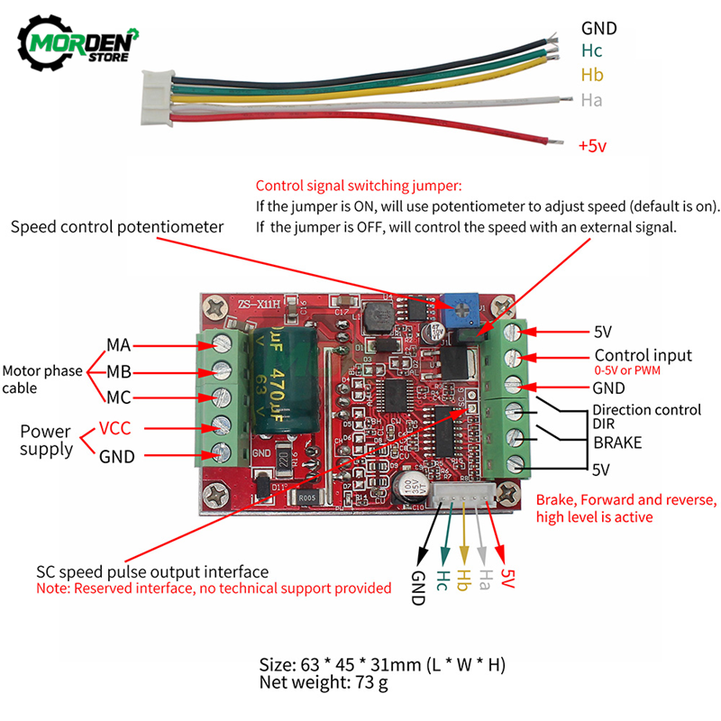 DC 6-60V 400W BLDC Three Phase DC Brushless Motor Controller PWM Hall Motor Control Driver Board 12V 24V 48V