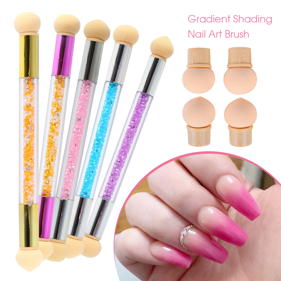 1Set Nail Brush Sponge Manicure Gradient Shading Nails Gel Polish Ombre Glitter Powder Replaceable Head Blooming Tools GL1816