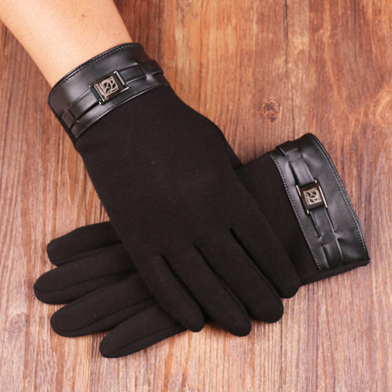 Fashion Men's Touch Screen Driving Gloves Winter Plus Plush Thick Warm Wool Leather Wrist Cashmere Sports Cycling Gloves S51