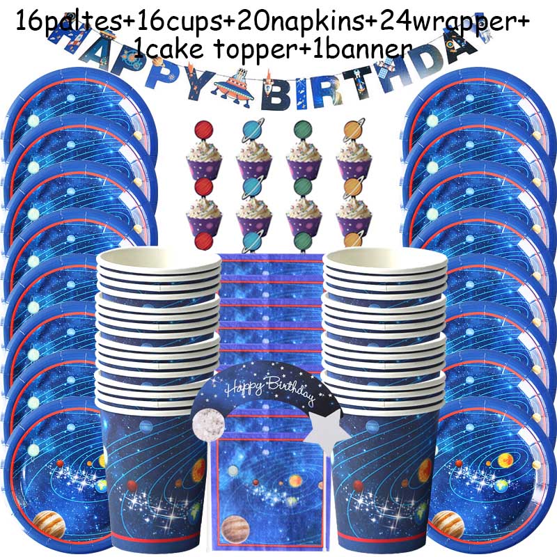 Outer Space Party Astronaut Rocket Ship String Light Galaxy Solar System Theme Baby Shower First Birthday Boy Party Supplies