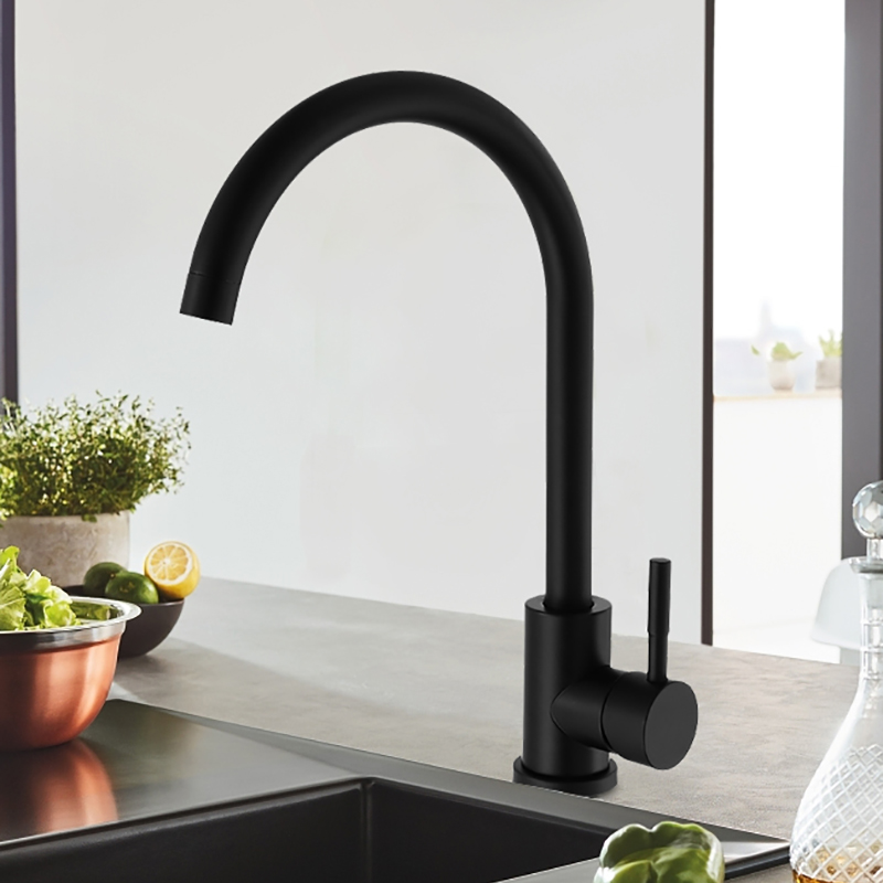BECOLA Kitchen Sink Faucet 304 Stainless Steel Matte Black Mixer 360 Rotation Hot and Cold Deck Mounted Crane Kitchen Tap