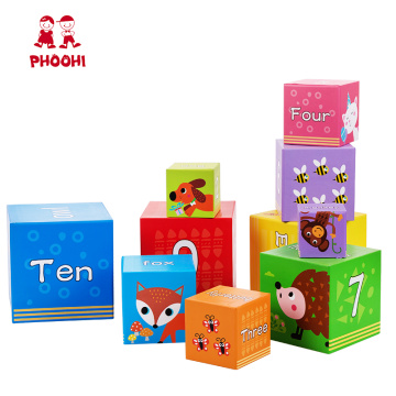 Paper Stacking Cubes Toy Kids Nesting Boxes 10 PCS Educational Alphabet Number Block For Toddler PHOOHI