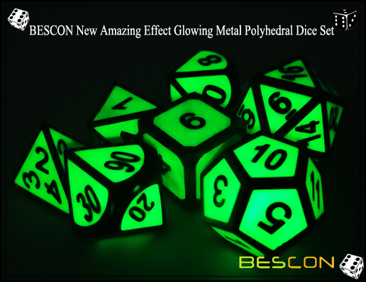 BESCON New Amazing Effect Glowing in the Dark Metal Polyhedral Role Playing RPG Game Dice Set of 7-1