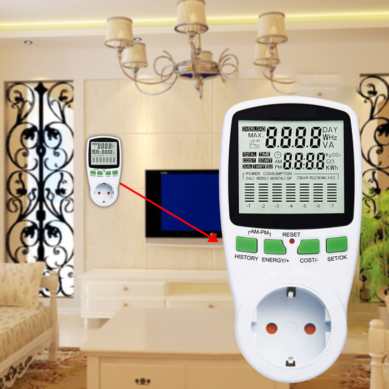 Energy Meter Digital LCD Wattmeter Wattage Electricity Kwh Power Meter EU US UK AU French Measuring Outlet Power Analyzer