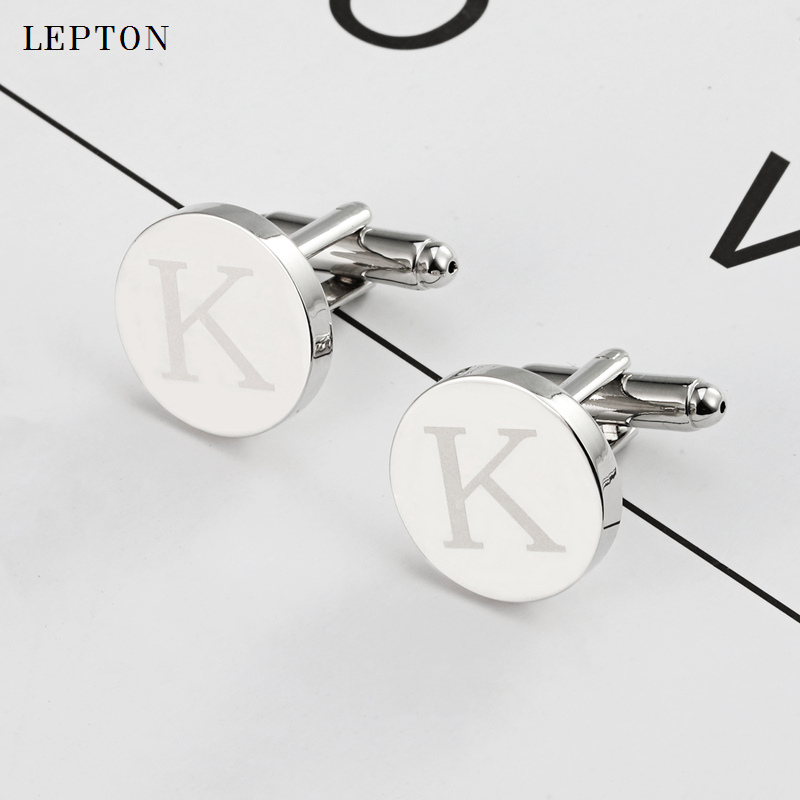Hot Sale Round Letters K Cufflinks for Mens Silver Color Letters K of alphabet Cuff links & Tie Clip Set Men Shirt Cuffs Button