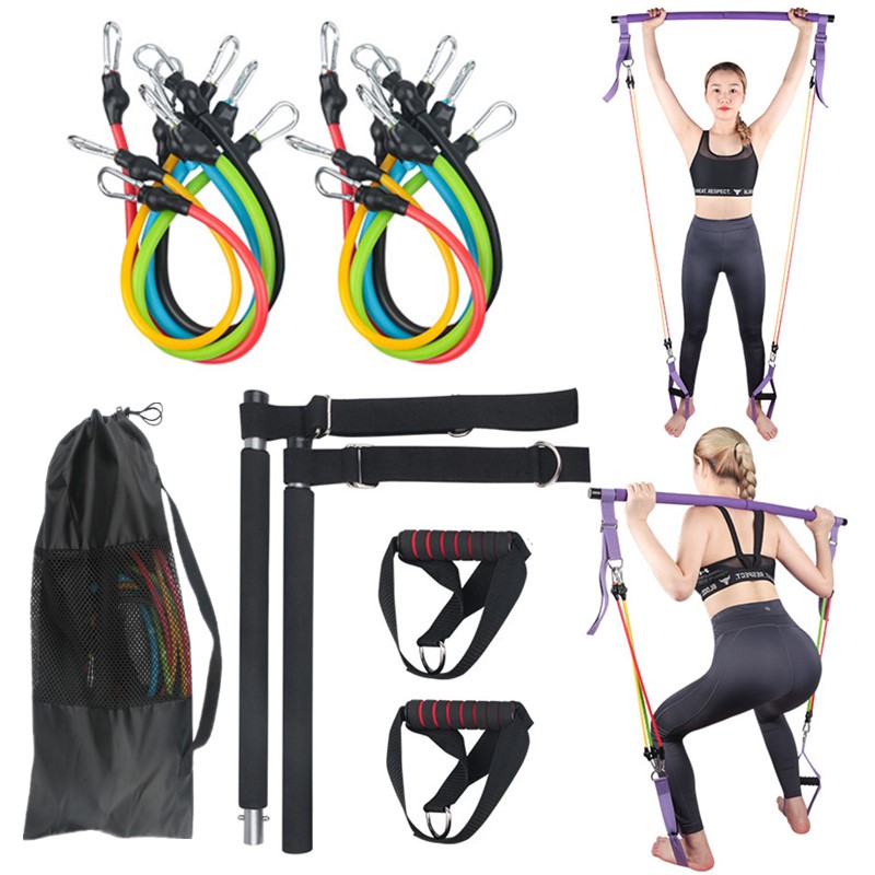 100LB Multifunctional Pilates Bar Set Portable Yoga Exerciser Resistance Band Stretching Training Home Gym Fitness Equipment